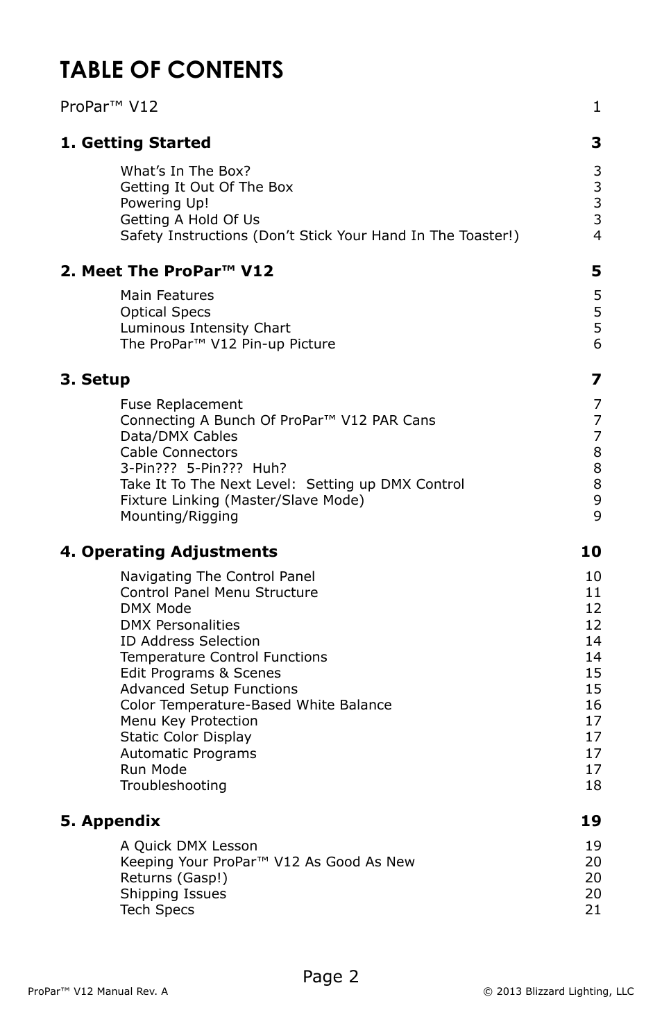 Blizzard Lighting V12 ProPar User Manual | Page 2 / 24