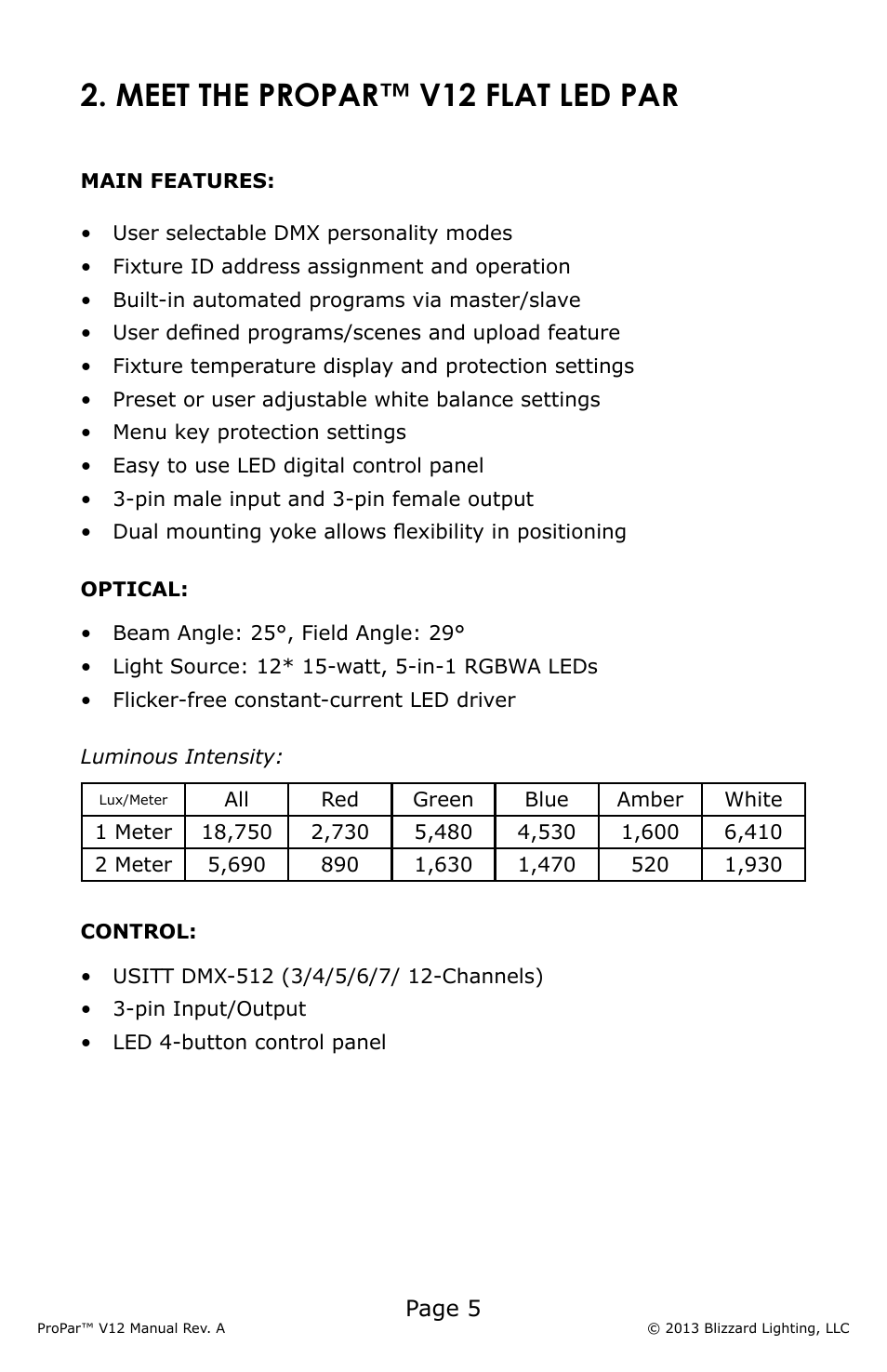 Meet the propar™ v12 flat led par, Page 5 | Blizzard Lighting V12 ProPar User Manual | Page 5 / 24