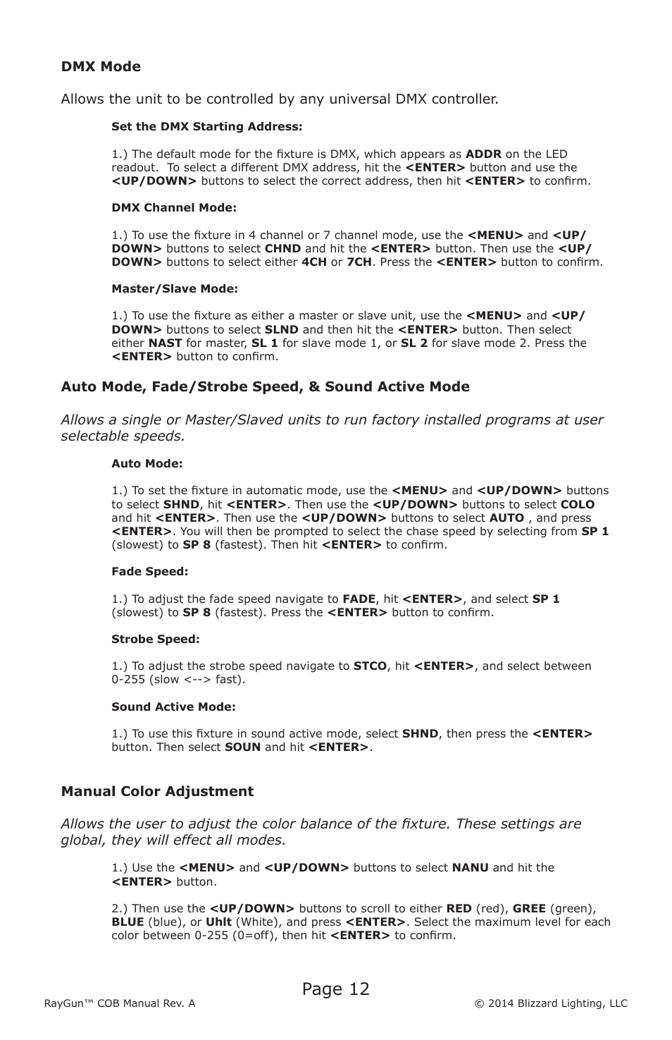 Page 12 | Blizzard Lighting COB Raygun User Manual | Page 12 / 20