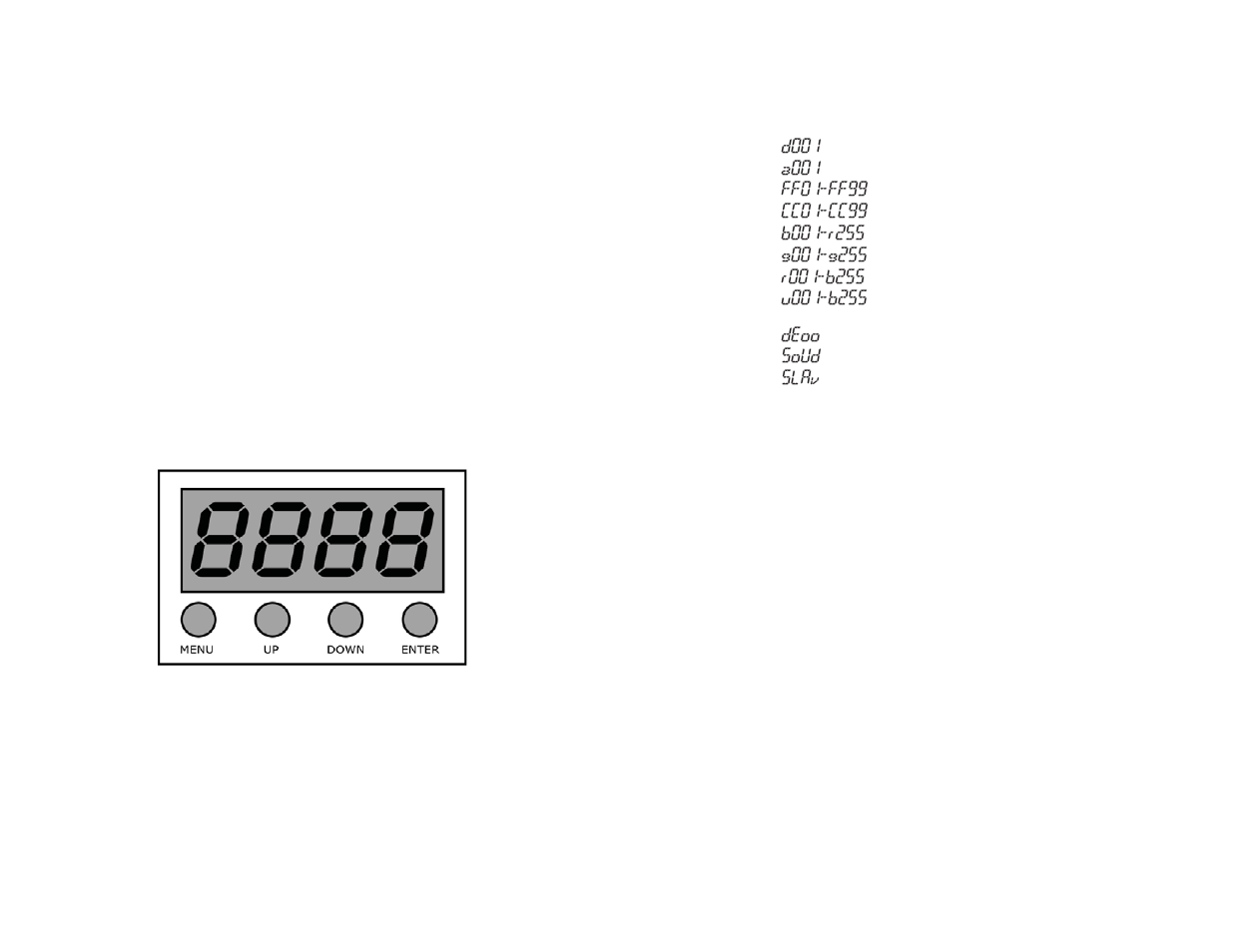 Operating adjustments, D001, A001 | Ff01-ff99, Cc01-cc99, Deoo, Soud, Slav | Blizzard Lighting AW Rocklite (Rev A) User Manual | Page 10 / 10