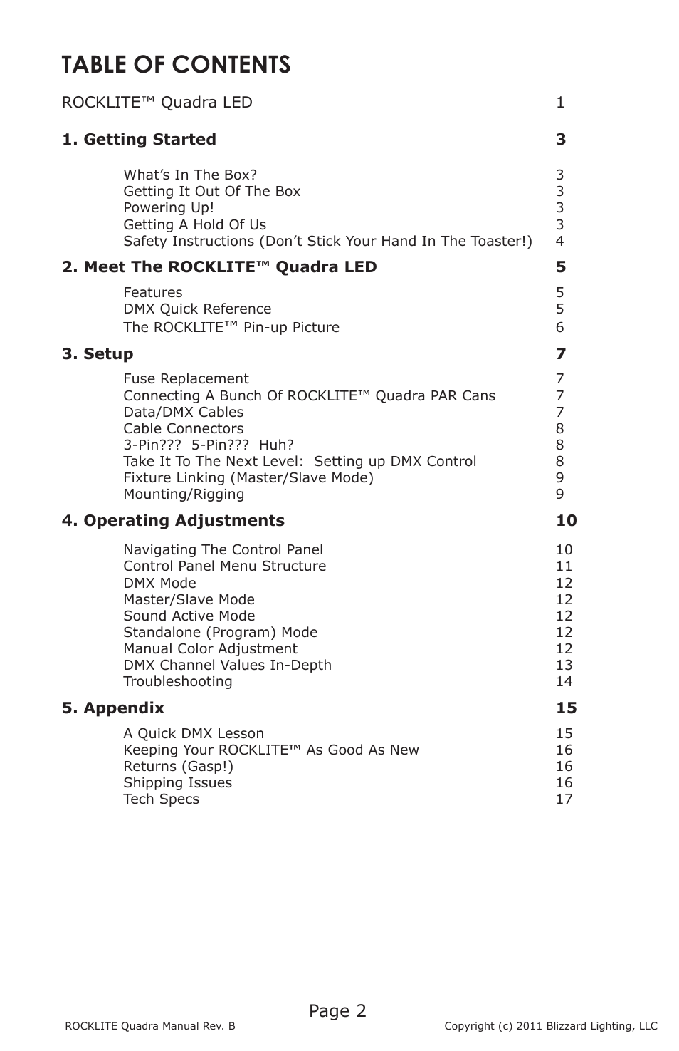 Blizzard Lighting Quadra ROCKLITE (Rev B) User Manual | Page 2 / 20