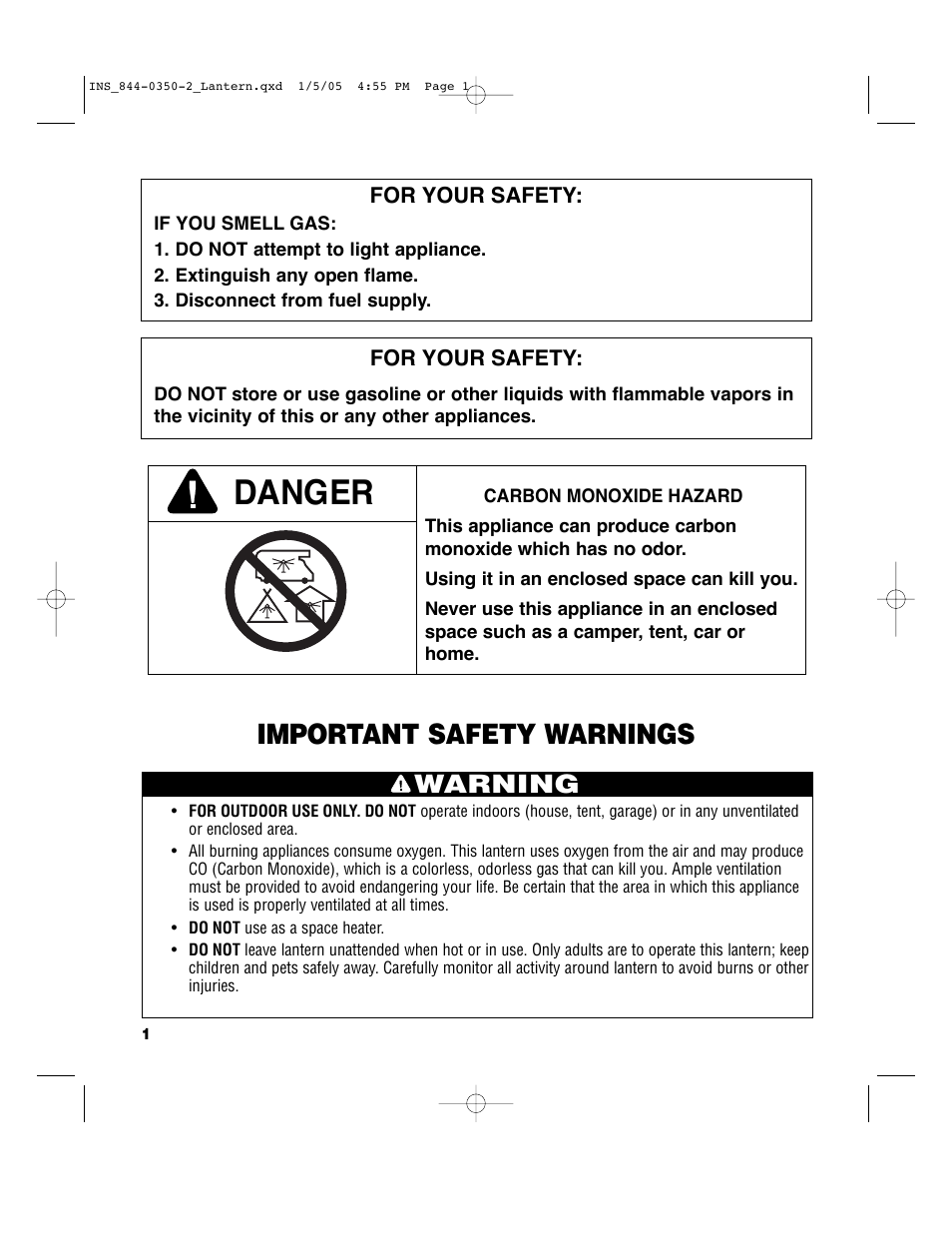 Danger, Important safety warnings, Warning | Brinkmann 844-0350-2 User Manual | Page 3 / 8