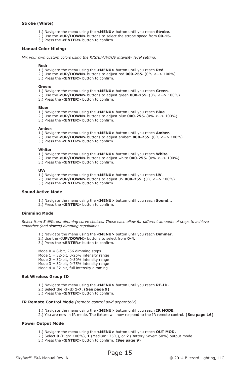 Page 15 | Blizzard Lighting EXA SkyBar (Rev A) User Manual | Page 15 / 24