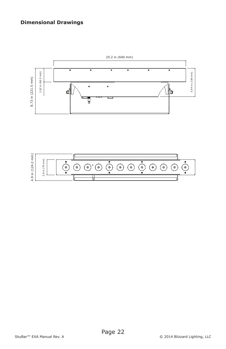 Page 22, Dimensional drawings | Blizzard Lighting EXA SkyBar (Rev A) User Manual | Page 22 / 24