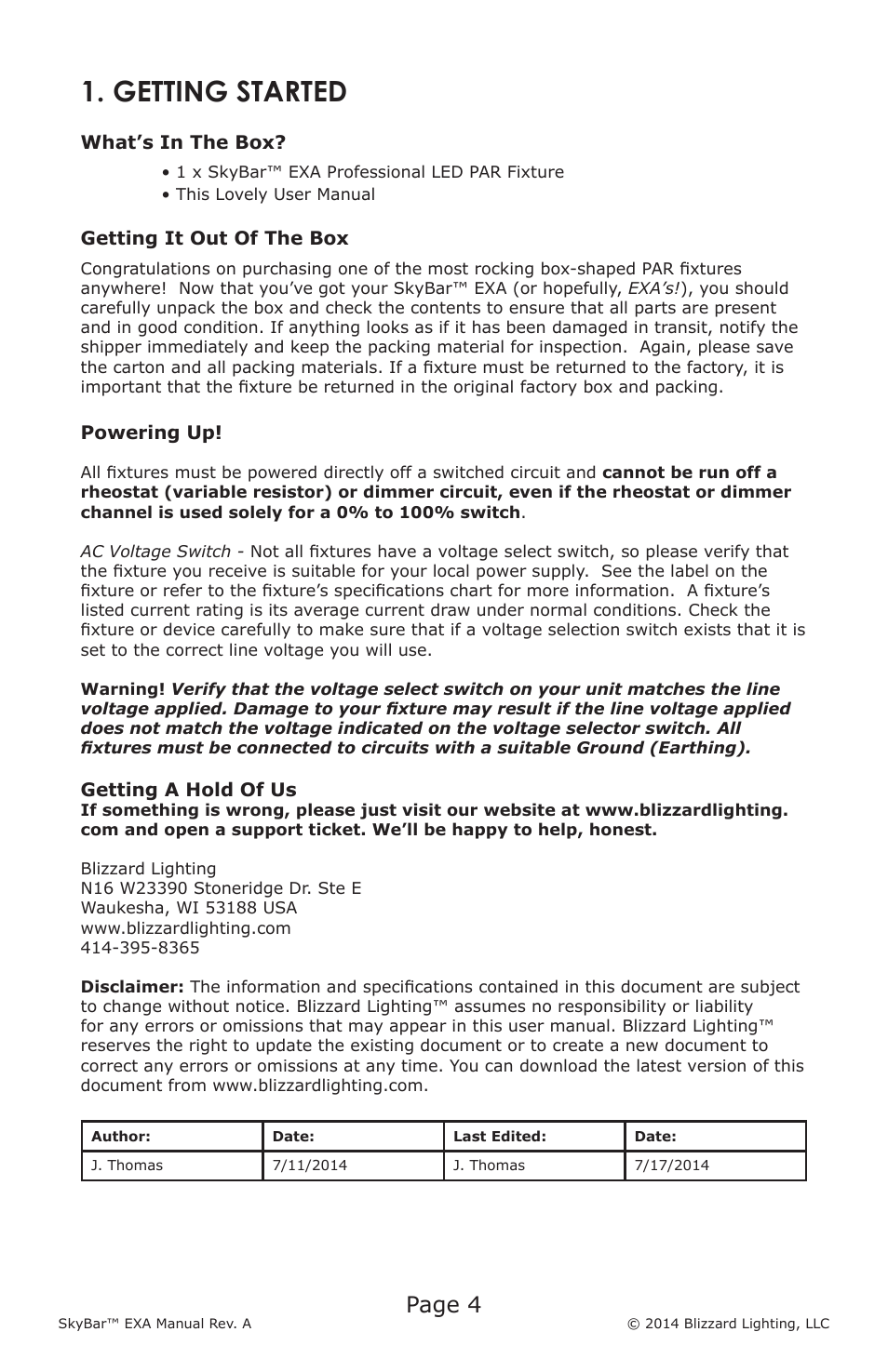 Getting started, Page 4 | Blizzard Lighting EXA SkyBar (Rev A) User Manual | Page 4 / 24