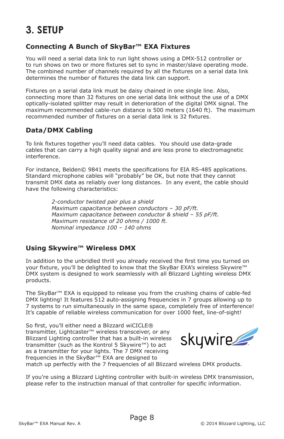 Setup, Page 8 | Blizzard Lighting EXA SkyBar (Rev A) User Manual | Page 8 / 24