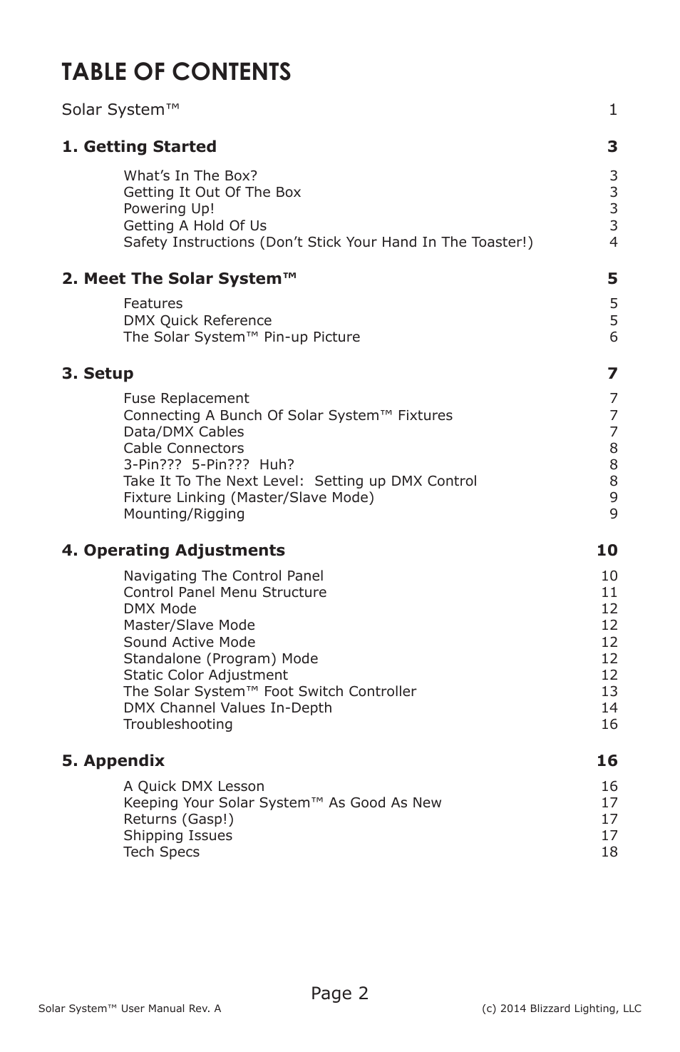 Blizzard Lighting Solar System User Manual | Page 2 / 20