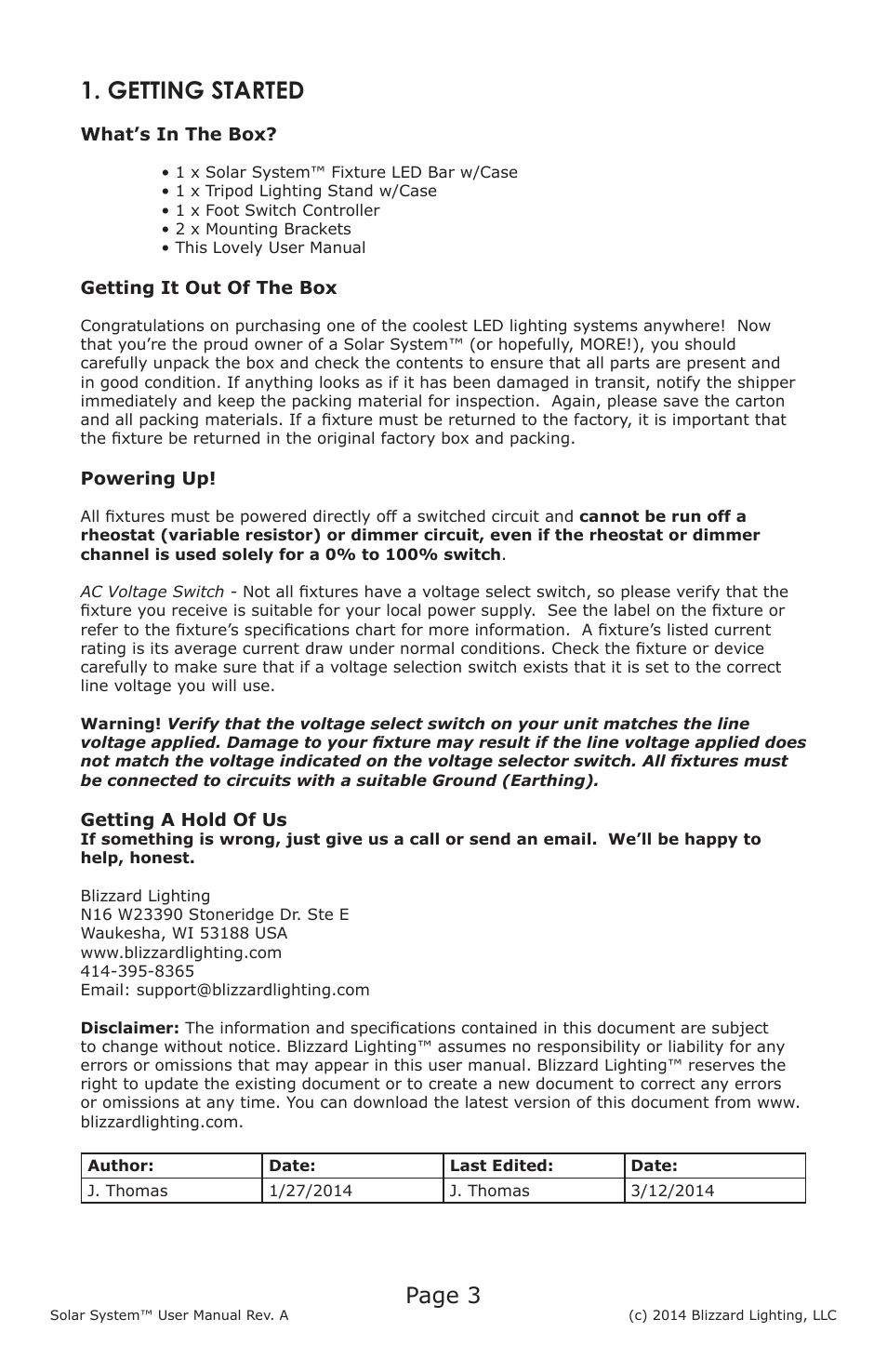 Getting started, Page 3 | Blizzard Lighting Solar System User Manual | Page 3 / 20