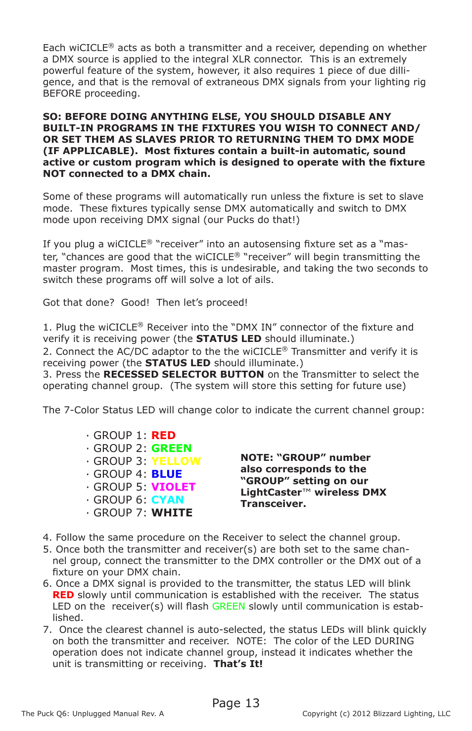 Page 13 | Blizzard Lighting The Puck Q6A Unplugged User Manual | Page 13 / 20