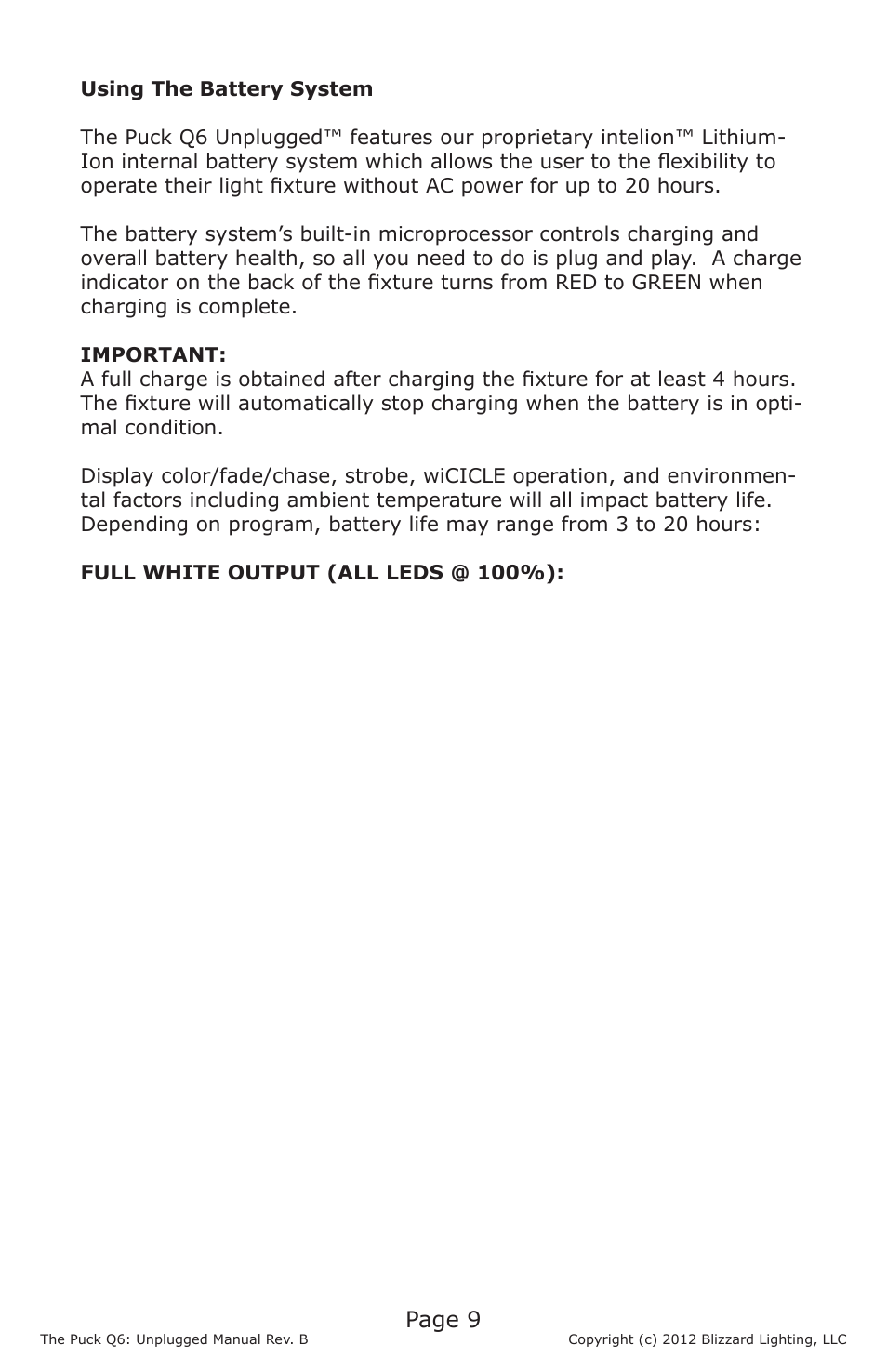 Page 9 | Blizzard Lighting The Puck Q6A Unplugged (Rev. B) User Manual | Page 9 / 20