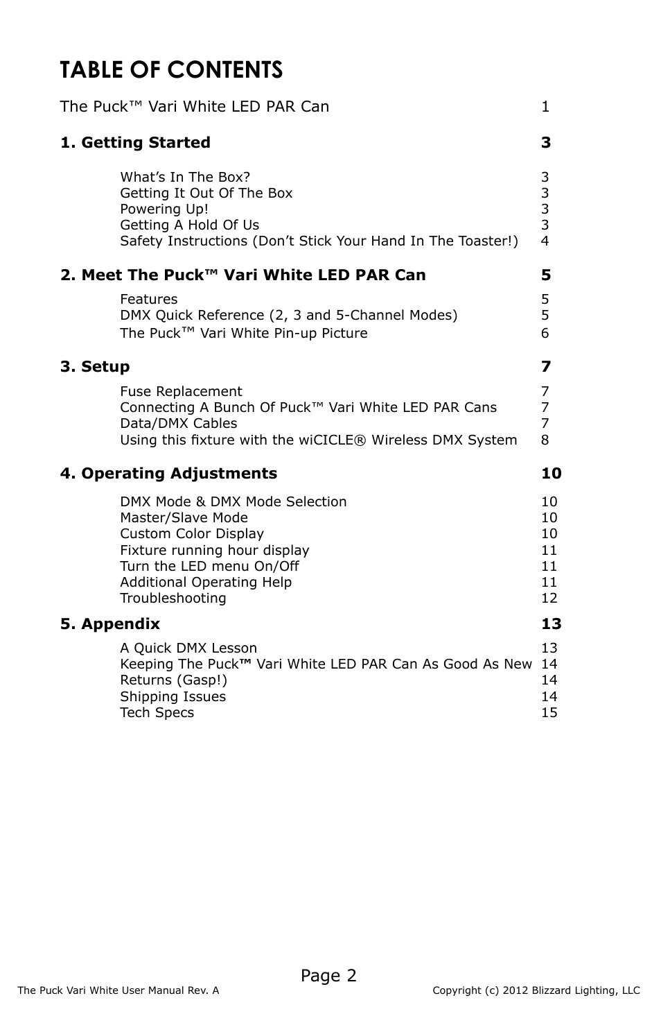 Blizzard Lighting Vari White The Puck (Rev A) User Manual | Page 2 / 16