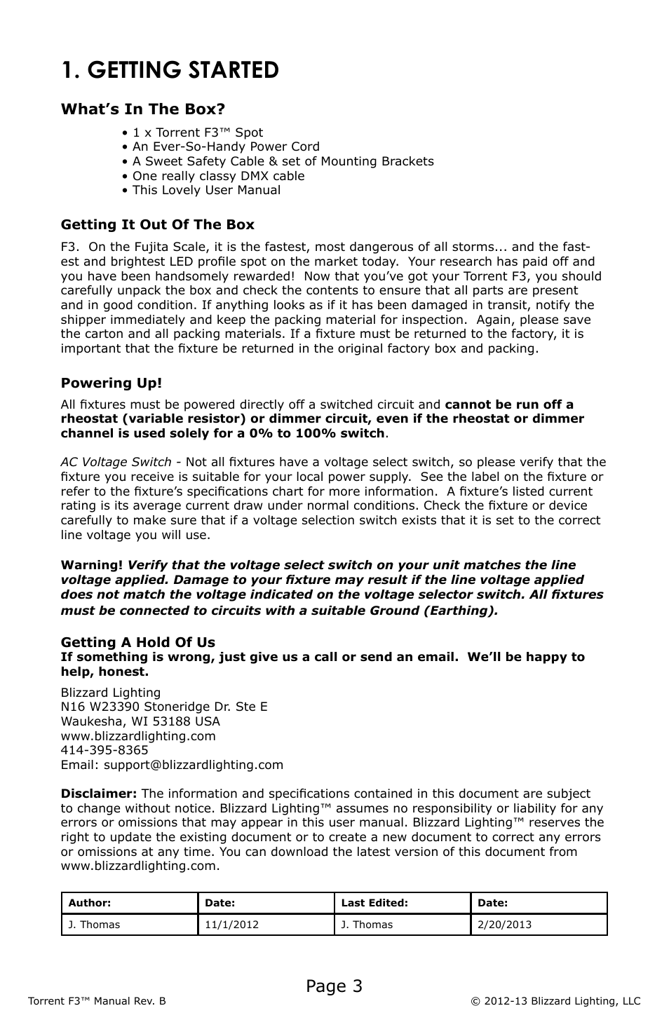 Getting started, Page 3, What’s in the box | Blizzard Lighting F3 Torrent (Rev B) User Manual | Page 3 / 20