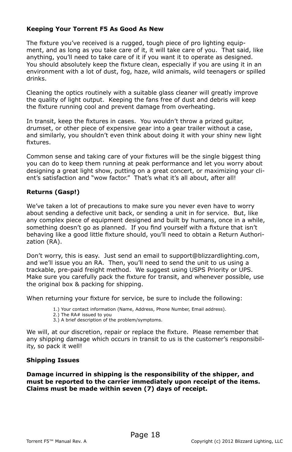Page 18 | Blizzard Lighting F5 Torrent (Rev A) User Manual | Page 18 / 20