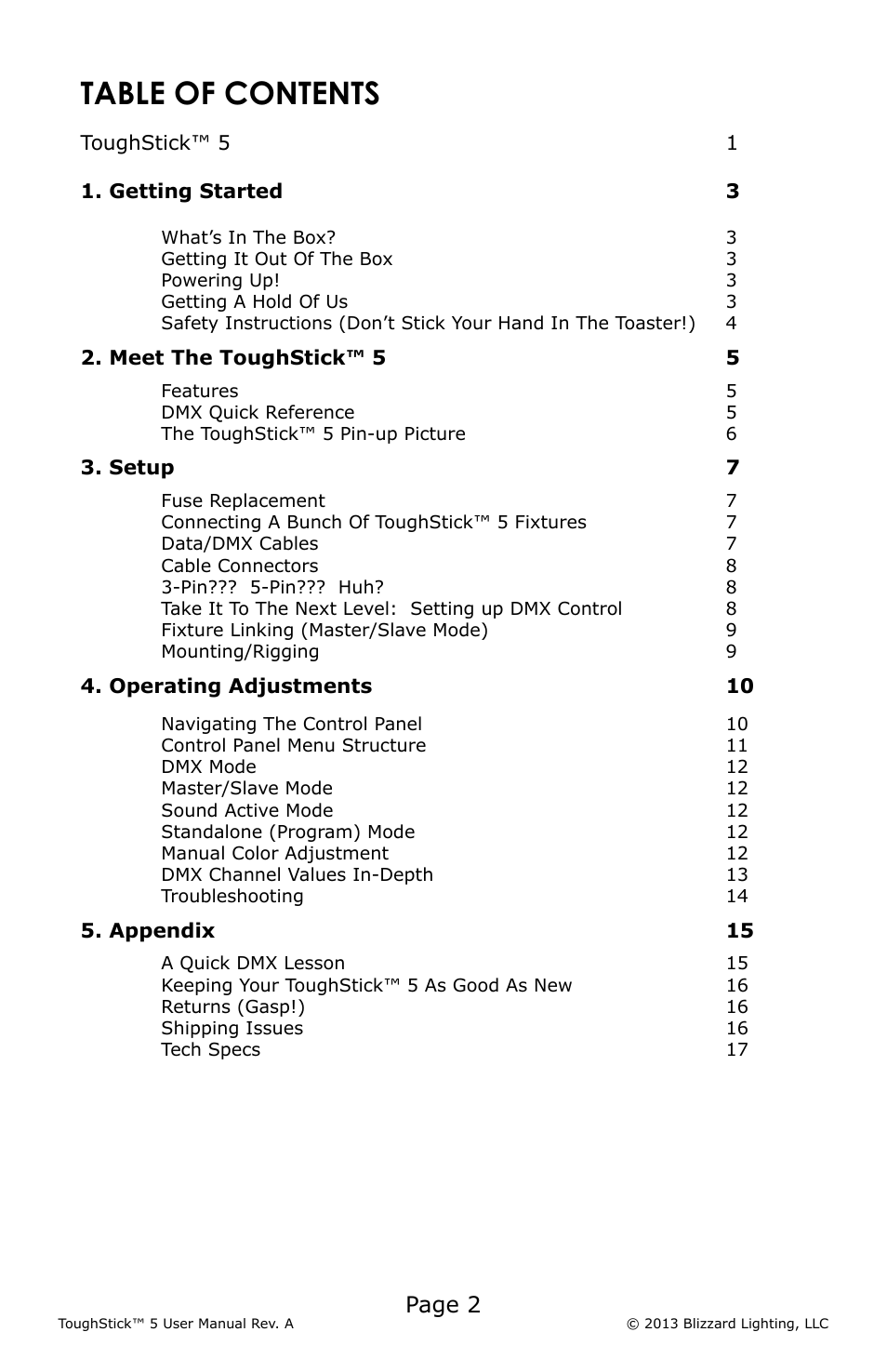 Blizzard Lighting 5 ToughStick (Rev A) User Manual | Page 2 / 20