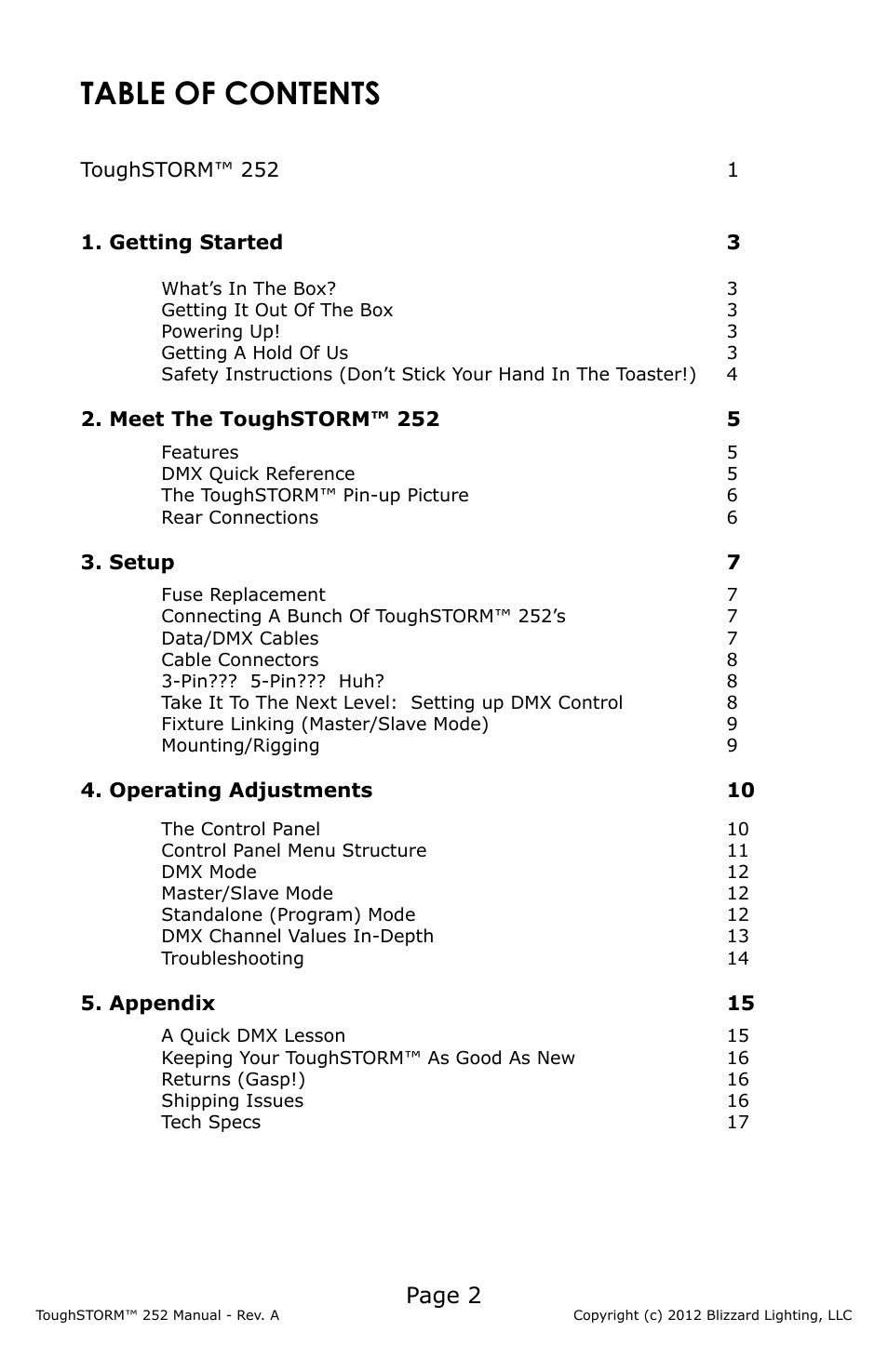 Blizzard Lighting 252 ToughSTORM (Rev A) User Manual | Page 2 / 20