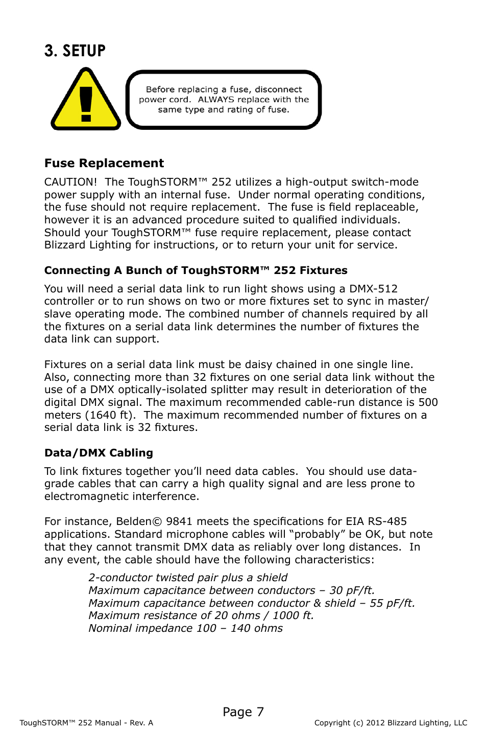 Setup, Page 7 | Blizzard Lighting 252 ToughSTORM (Rev A) User Manual | Page 7 / 20