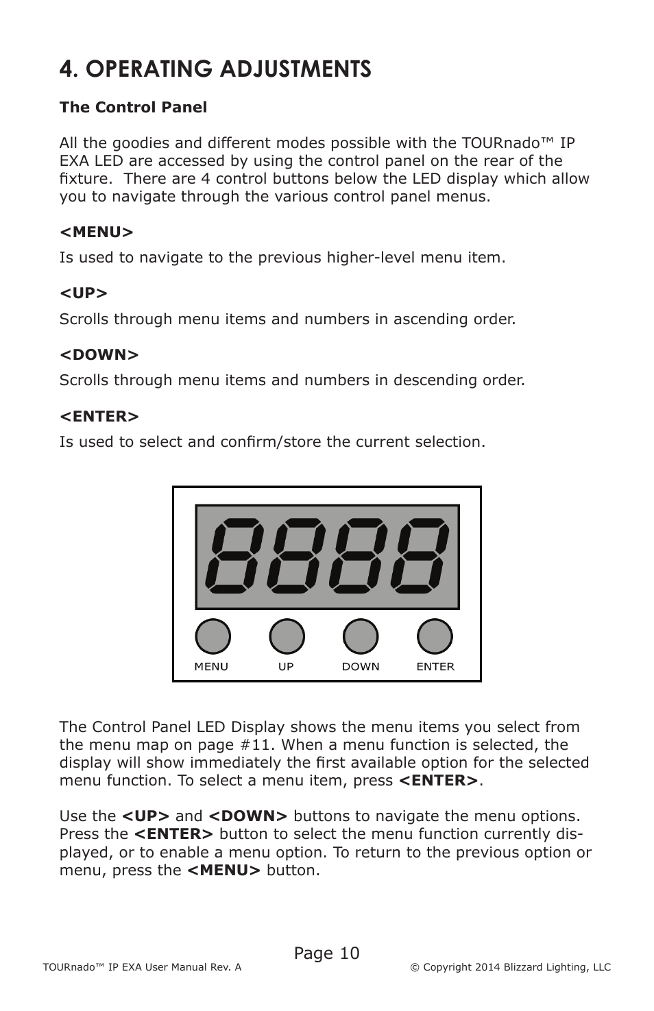 Operating adjustments, Page 10 | Blizzard Lighting TOURnado IP EXA User Manual | Page 10 / 20