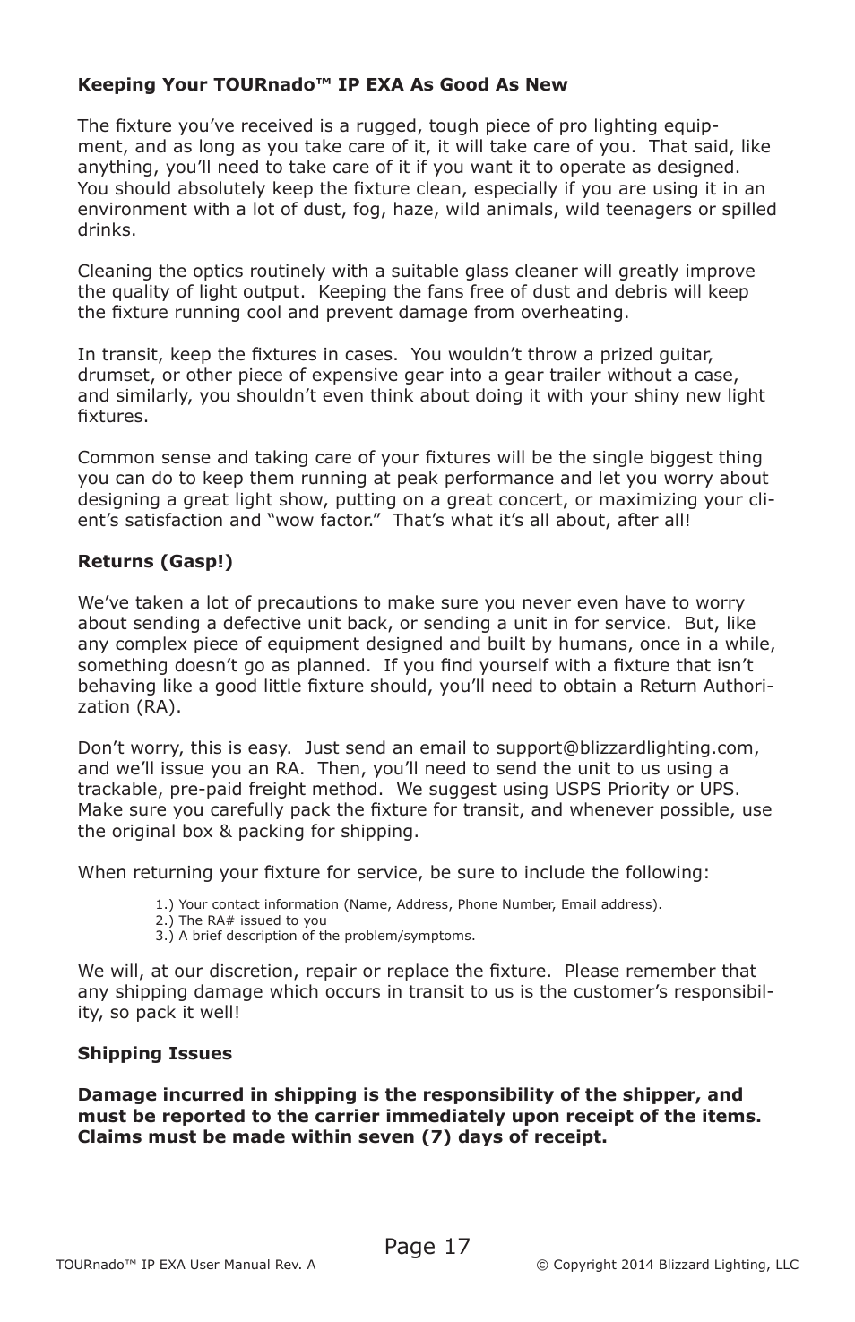 Page 17 | Blizzard Lighting TOURnado IP EXA User Manual | Page 17 / 20