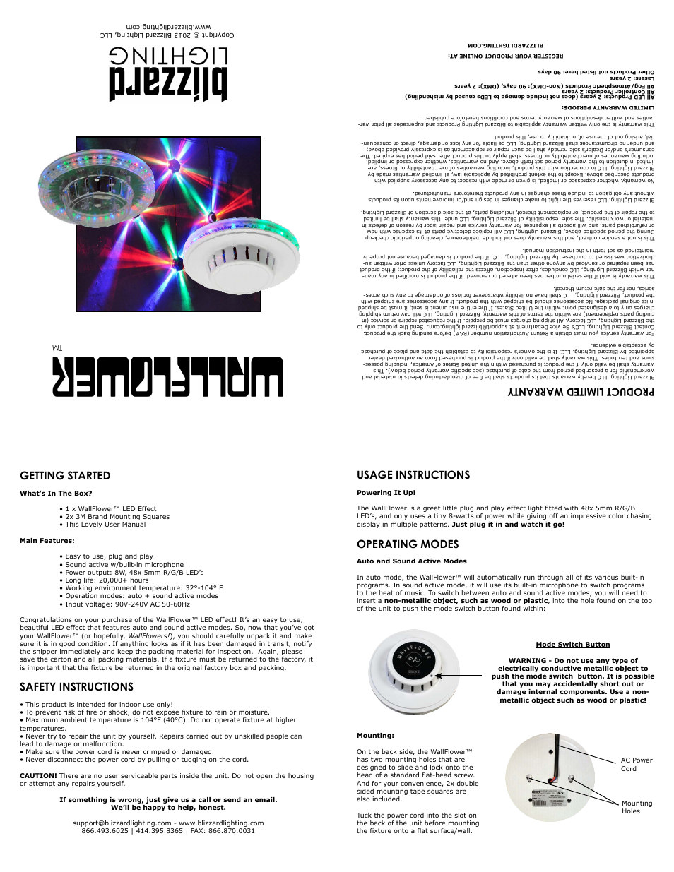 Blizzard Lighting WallFlower (Rev A) User Manual | 1 page