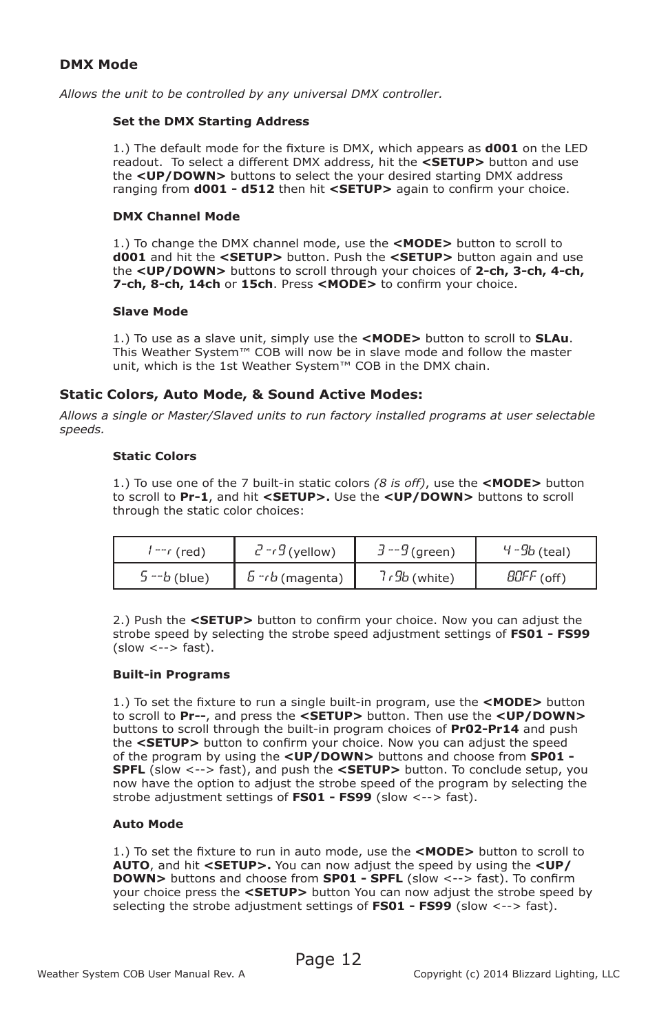Page 12 | Blizzard Lighting Weather System COB User Manual | Page 12 / 20