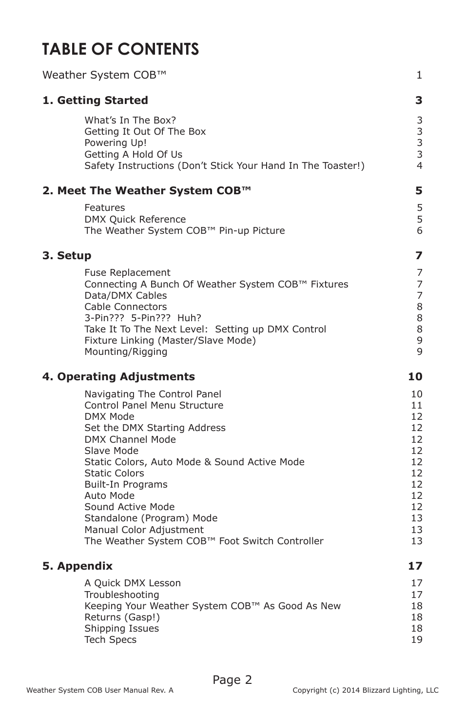 Blizzard Lighting Weather System COB User Manual | Page 2 / 20