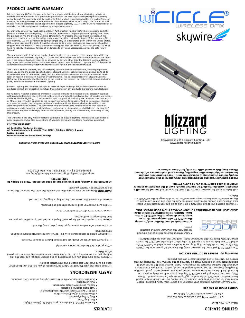 Blizzard Lighting wiCICLE Skywire (Rev A) User Manual | 2 pages