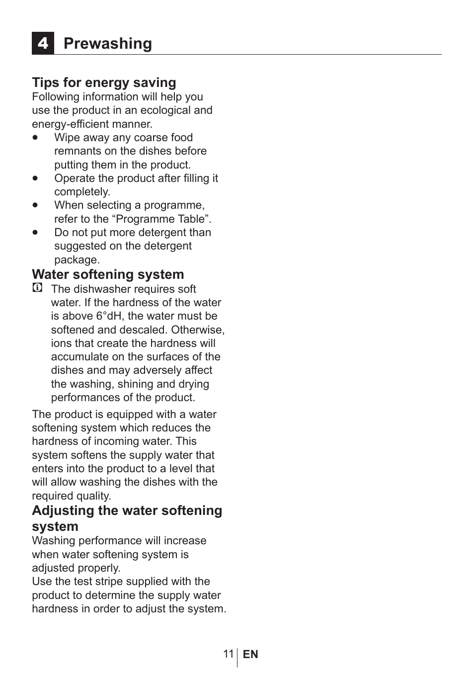 4prewashing, Tips for energy saving, Water softening system c | Adjusting the water softening system | Blomberg GIN 9483 ED User Manual | Page 12 / 43