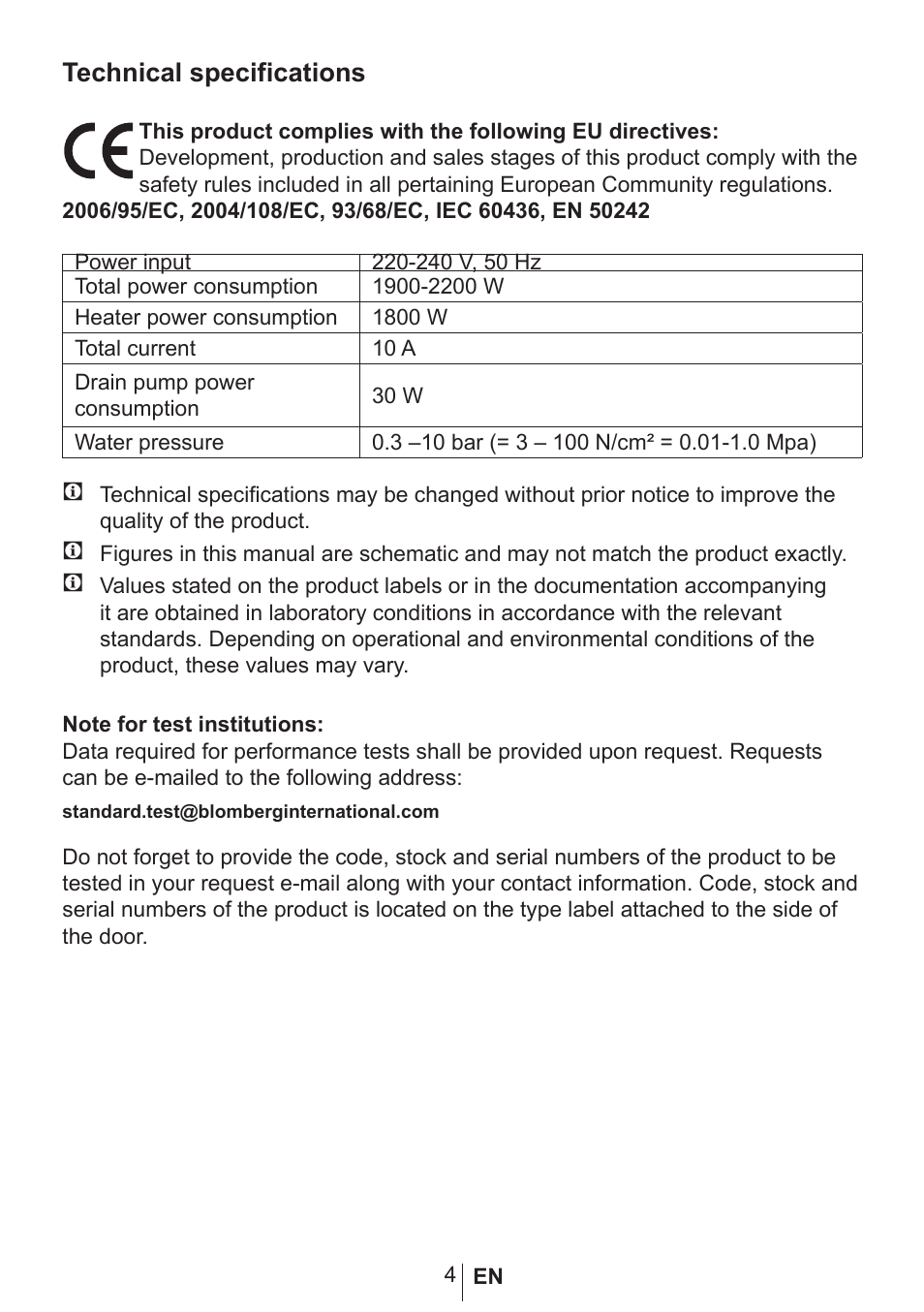 Technical specifications | Blomberg GIN 9585 XB User Manual | Page 5 / 46