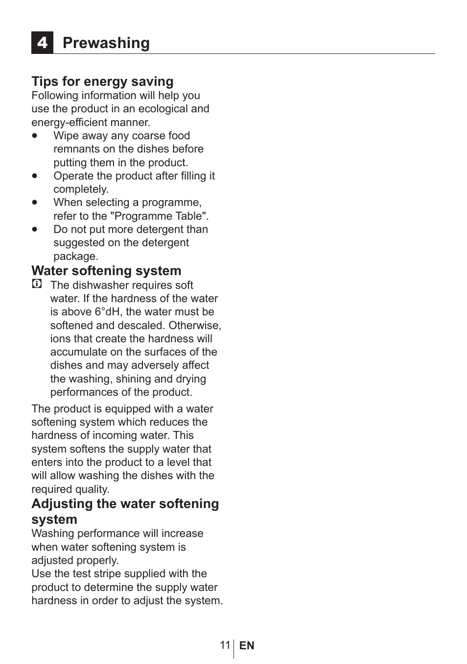 4prewashing, Tips for energy saving, Water softening system c | Adjusting the water softening system | Blomberg GSN 9483 XB20 User Manual | Page 12 / 43