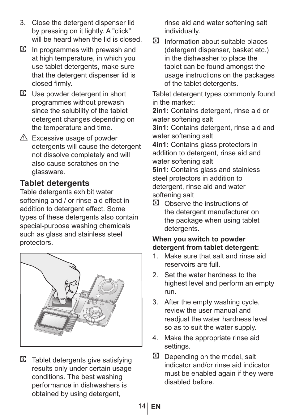 Tablet detergents | Blomberg GSN 9483 XB20 User Manual | Page 15 / 43