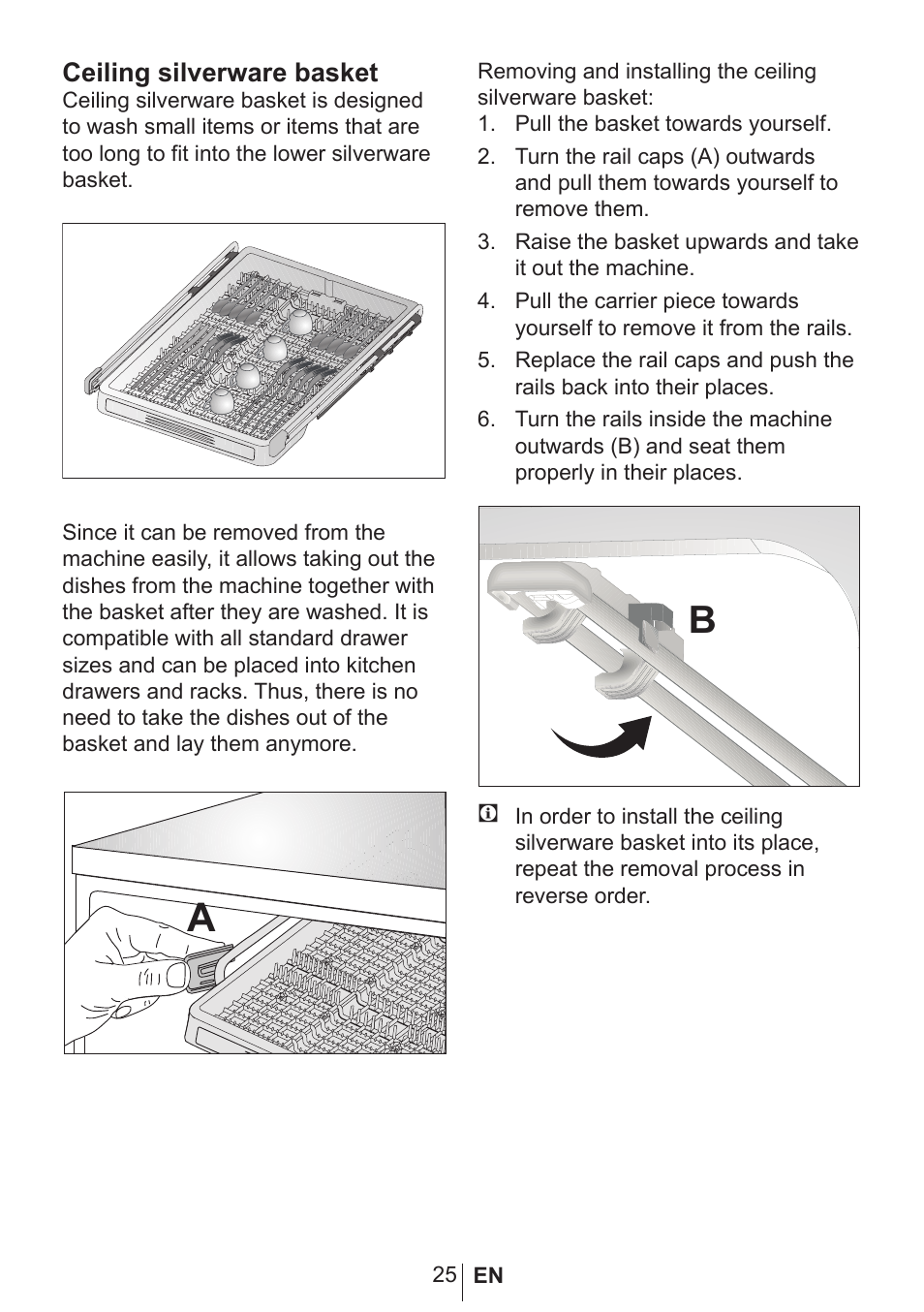 Ceiling silverware basket | Blomberg GSN 9483 XB20 User Manual | Page 26 / 43