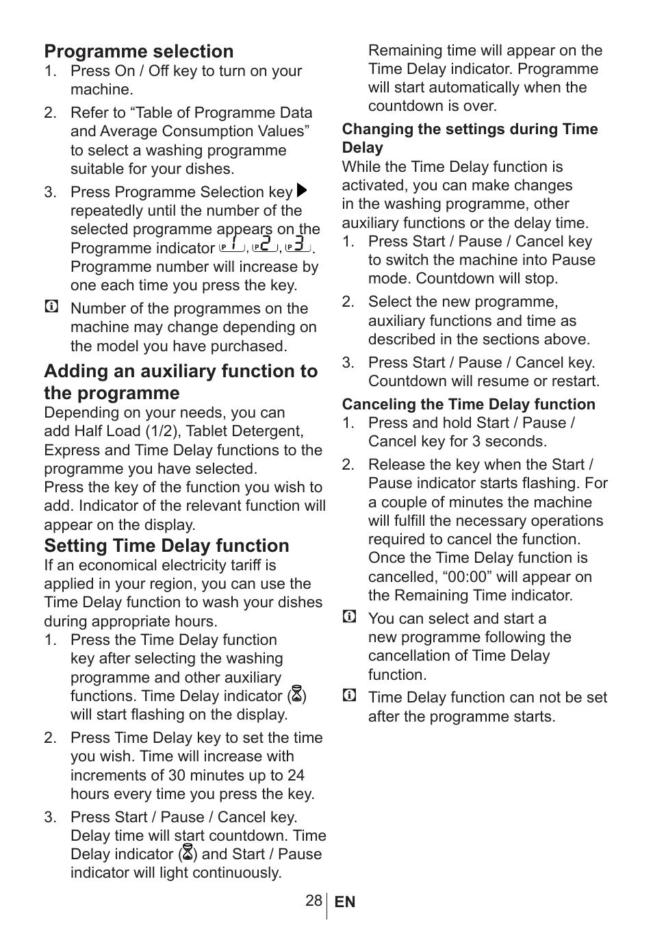 Programme selection, Adding an auxiliary function to the programme, Setting time delay function | Blomberg GSN 9483 XB20 User Manual | Page 29 / 43