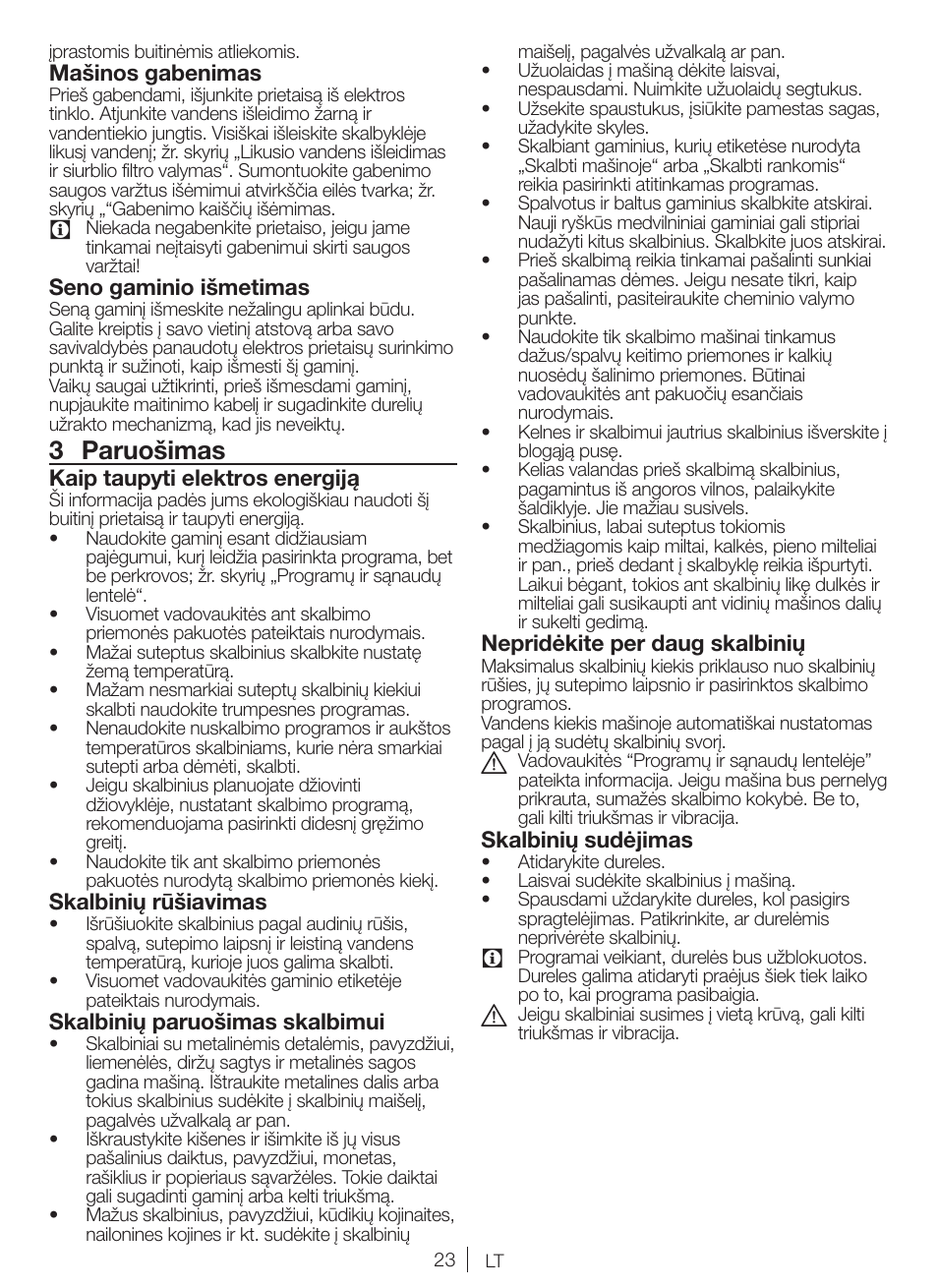 3 paruošimas | Blomberg WNF 8447 RCE30 User Manual | Page 23 / 71