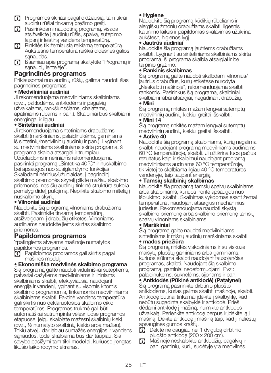 Pagrindinės programos, Papildomos programos | Blomberg WNF 8447 RCE30 User Manual | Page 28 / 71