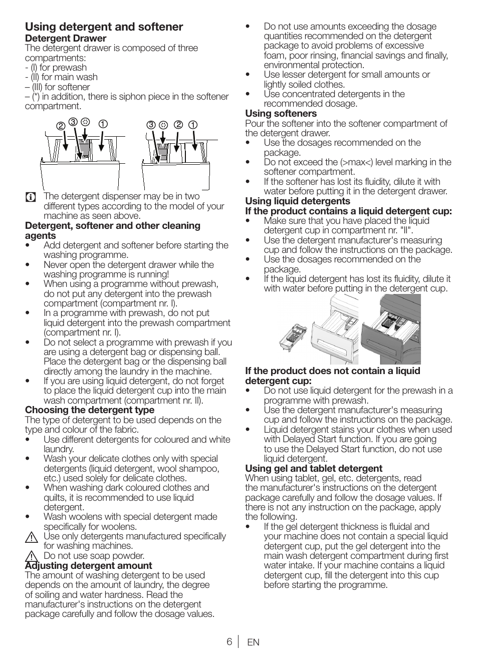 Using detergent and softener | Blomberg WNF 8447 RCE30 User Manual | Page 6 / 71