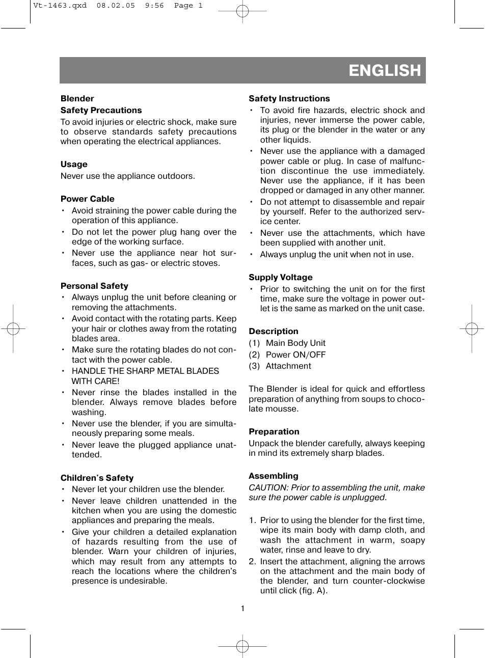 English | Vitek VT-1463 User Manual | Page 3 / 32