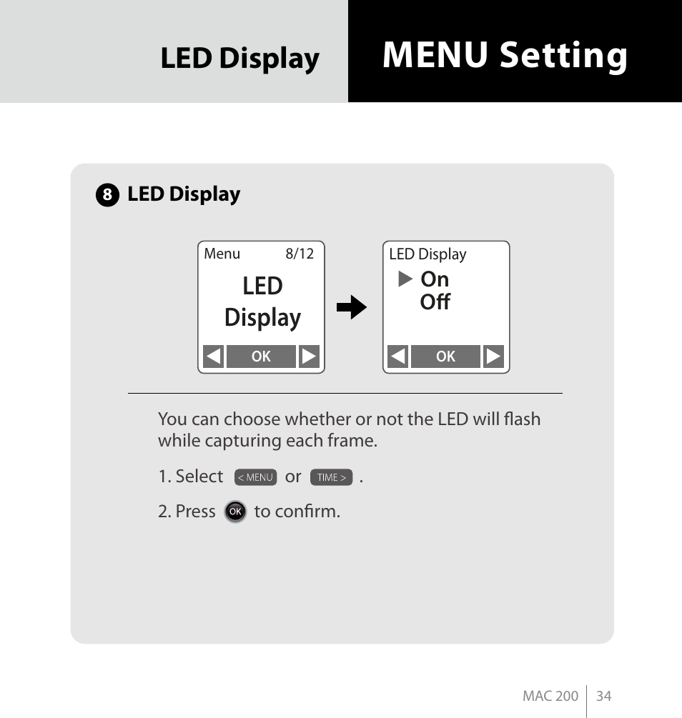 Menu setting, Led display | Brinno MAC200 User Manual | Page 41 / 52