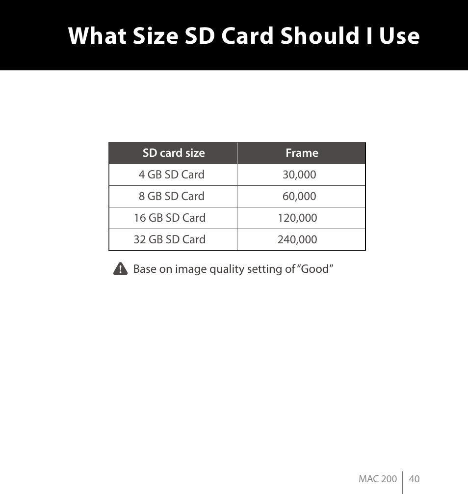 What size sd card should i use | Brinno MAC200 User Manual | Page 47 / 52