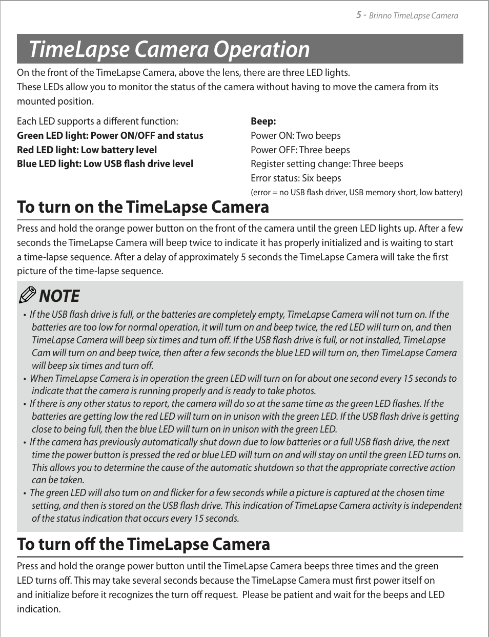 Timelapse camera operation | Brinno TLC100 User Manual | Page 7 / 16