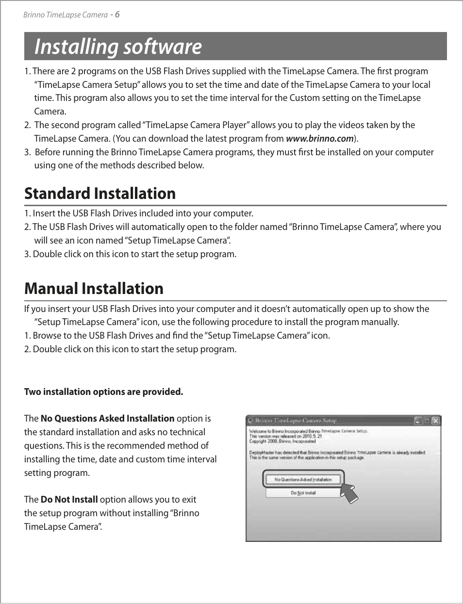 Installing software, Standard installation manual installation | Brinno TLC100 User Manual | Page 8 / 16