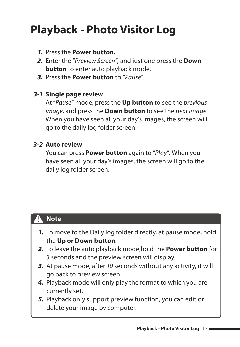 Playback - photo visitor log | Brinno PHV MAC User Manual | Page 17 / 32