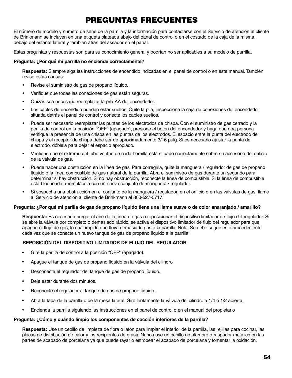 Preguntas frecuentes | Brinkmann Charcoal/Gas Grill User Manual | Page 55 / 68