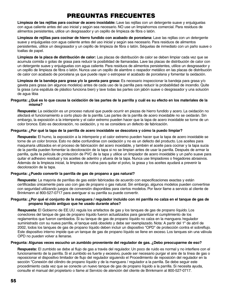 Preguntas frecuentes | Brinkmann Charcoal/Gas Grill User Manual | Page 56 / 68