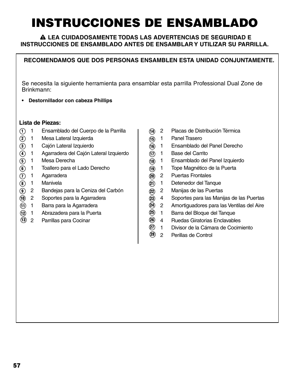 Instrucciones de ensamblado | Brinkmann Charcoal/Gas Grill User Manual | Page 58 / 68