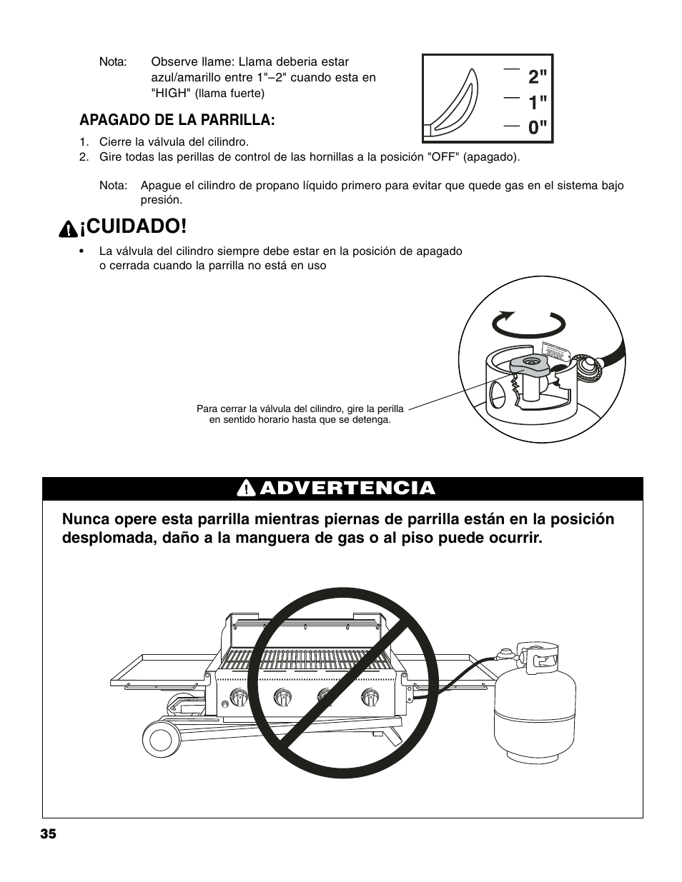 Cuidado, Advertencia | Brinkmann Portable Tailgate Gas Grill User Manual | Page 36 / 52