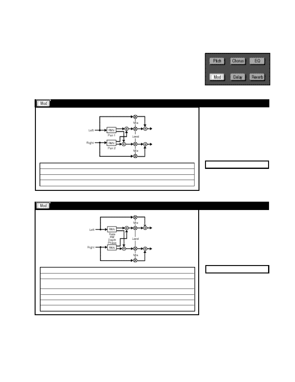 Panner auto pan, Mod effects | Lexicon MPX 1 User Manual | Page 93 / 127