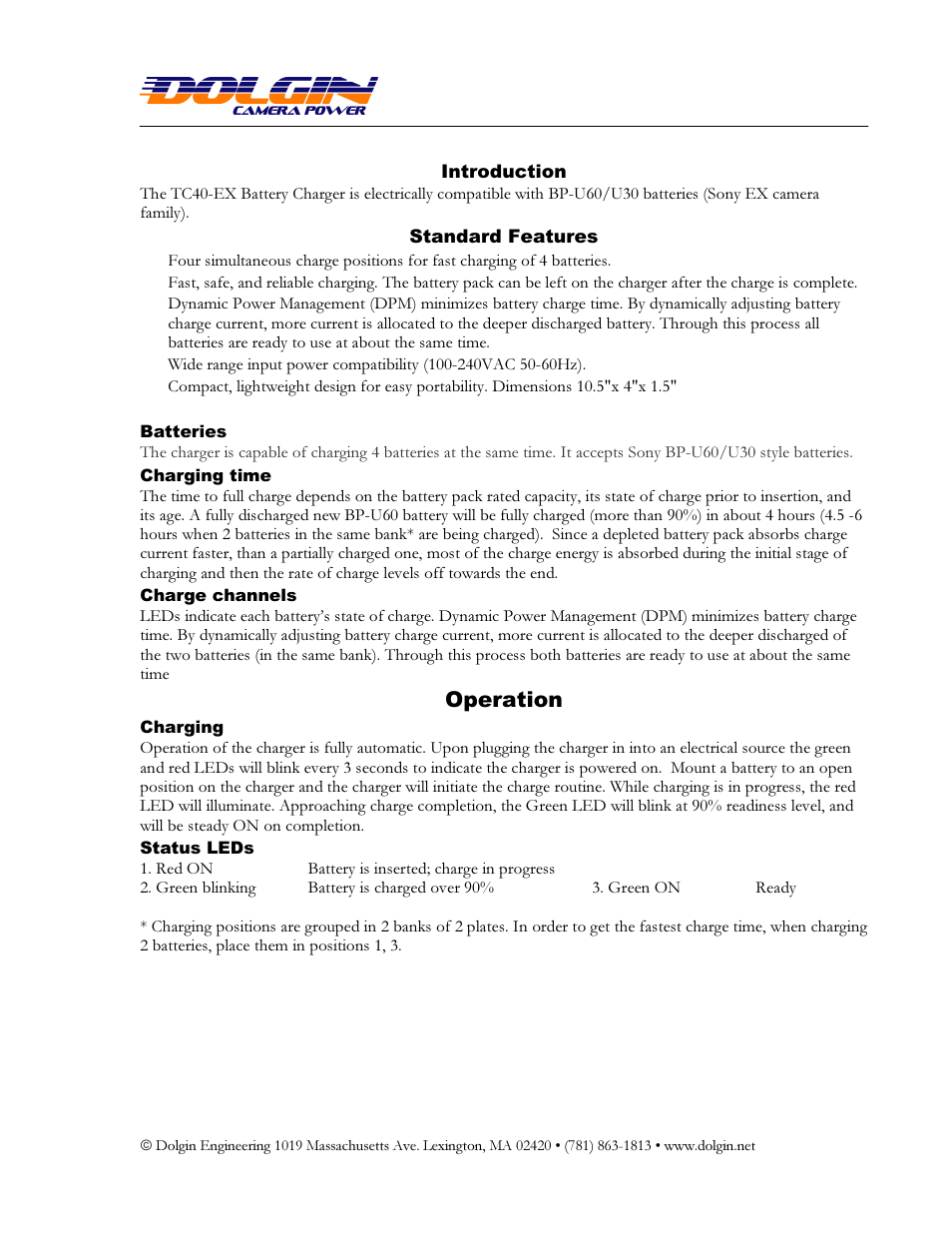 Operation | Dolgin Engineering TC40-EX Charger User Manual  User Manual | Page 2 / 2