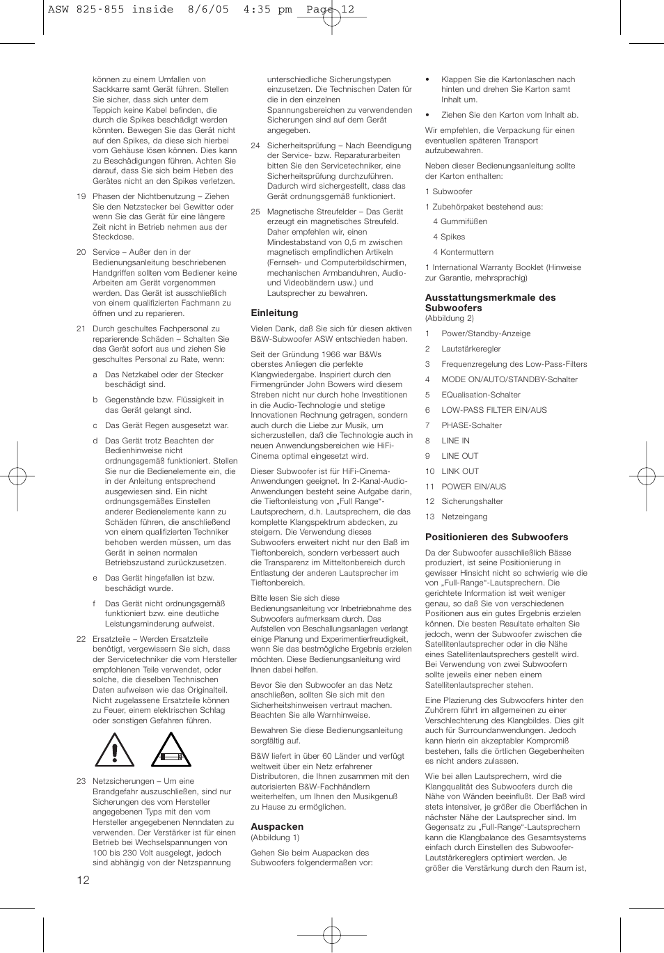 Bowers & Wilkins ASW825 User Manual | Page 15 / 64