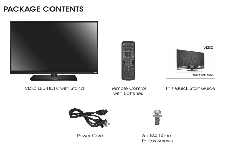 Package contents | Vizio D500i-B1 - Quickstart Guide User Manual | Page 4 / 24