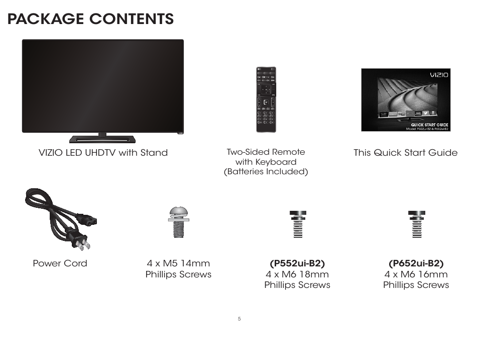 Package contents | Vizio P552ui-B2 - Quickstart Guide User Manual | Page 5 / 32